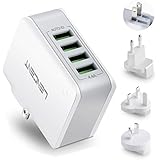 USB Charger Plug, Lencent 4-Port USB Universal Travel Adaptor, 22W/5V 4.4A Wall Charger Plug with UK/USA/EU/AUS Worldwide Travel Charger Adapter for iPhone, iPad, Android Phones, Tablets, Power Bank and More