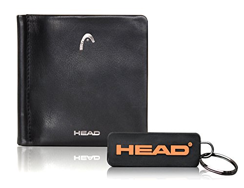 Preisvergleich Produktbild HEAD Win Echtleder Klammergeldbörse, Portemonnaie mit Geldklammer, Herren Brieftasche, Schwarz