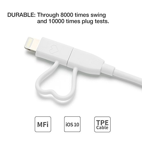 [Apple MFI Zertifiziert] GGMM 2in1 USB Lightning & Micro USB Kabel Verbindungskabel von Micro USB und Lightning Anschluss auf USB, 1M Apple Lightning Ladekabel für iPhone, iPad & iPod Rot, Android Geräte, Power Bank usw. (Weiß) - 3