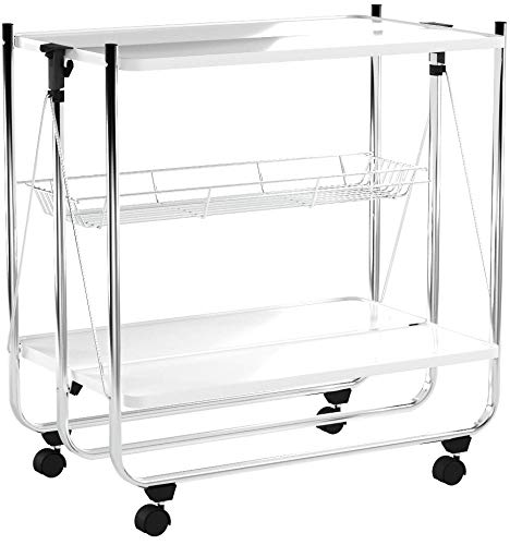 ᐅ Relaxdays Servierwagen klappbar Weiß - 4 Rollen, Metall, 2 Böden
