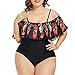 Produktbild Damen Badeanzug, sexy, große Größe, schulterfrei, modisch, Tankini mit Federn bedruckt, für Strand, Sommerparty, UK Plus Größe 42-52