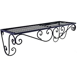 L'Héritier Du Temps Petite Etagère Murale Motif Arabesques ou Console Rectangulaire à Volutes à Fixer en Fer Patiné Noir 15x18x55cm