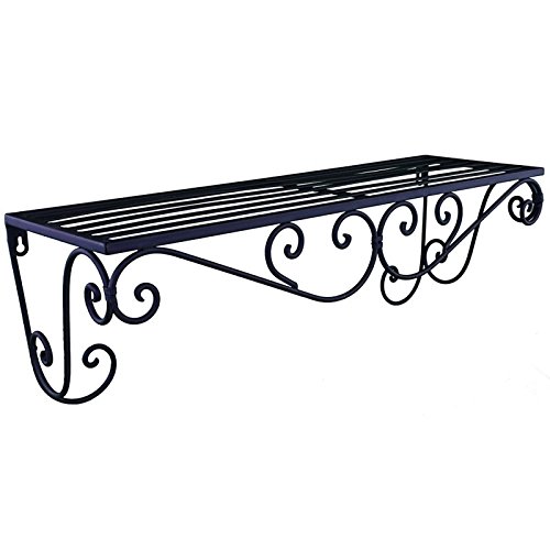L'Héritier Du Temps Petite Etagère Murale Motif Arabesques ou Console Rectangulaire à Volutes à Fixer en Fer Patiné Noir 15x18x55cm