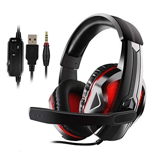Diswoe Auriculares estéreo para PS4, PC, Xbox One, cancelación de Ruido, Auriculares con micrófono