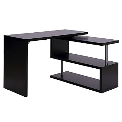 Homcom Bureau informatique table informatique modulable avec bibliothèque adjacente design contemporain mélaminé métal chromé noir neuf 31BK
