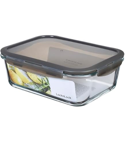 LocknLock Eco - Contenitori per alimenti in vetro ovenglass con coperchio, 2 litri, ermetici, rettangolari, a tenuta stagna, con coperchio in plastica riciclata, adatti al forno, lavabili in