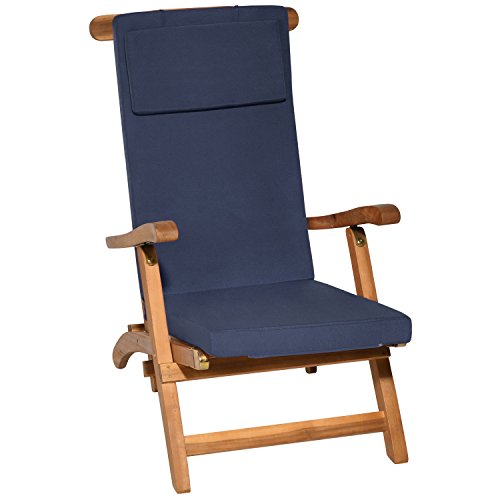Beautissu Auflage für Deckchair LoftLux DC 175x45x5cm Luxus Polster-Auflage Liege-Stuhl - Bezug abnehmbar Dunkel-Blau - 