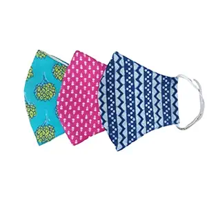 Shaila's Couture Soft, Washable, Reusable Organic Cotton Face Mask with Ear Mount Elastic Loops for Women (Multicolour, Pack of 3)