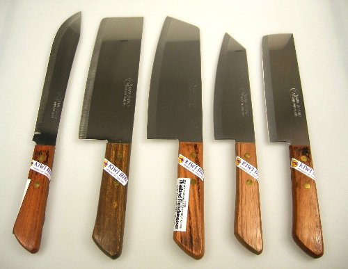 Thailand Messerset [5 Messer ~ #248, #22, #21, #171, #172] Messer mit Holzgriff + 1 Essstäbchen-Helfer