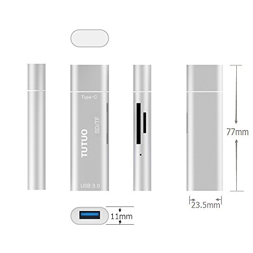 TUTUO USB C Kartenleser SD/ Micro SD (TF) Kartenlesegerät Type C OTG USB 3.0 Adapter Hub für MacBook Pro,Tablets,Google Chromebook Pixel,Huawei P10,Nexus5X / 6P (Silber) - 7