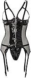 Black Level Women's 28405531041 Vinyl Basque with Open Cups Large, Black (Nero 001)