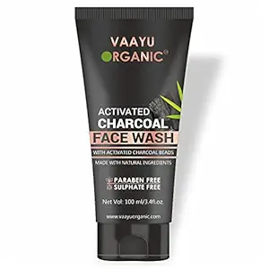 Vaayu Organic Charcoal Face Wash For Men Women Boys Girls Oily Normal Dry Skin | For Anti pollution ,Deep pore cleaning removes impurities, Dirt removal | Acne with Charcoal Beads and Free from Paraben and Sulphate - 100 gm