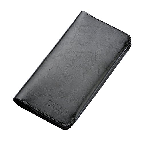 Skitic Long Design Multifunzione Chiusura Magnetica Custodia Borsa Portafoglio, Grande Capacità Handmade Liscio Microfiber Wallet with Card Slots Holder Case Borsetta per iPhone 5 / 5S / 6 / 6S / 6 Plus / 6s Plus / Samsung / Sony / LG - Nero