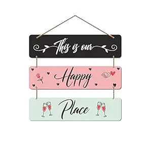 Artvibes Happy Place Family Wooden Wall Hanger for Home|Office|Living Room|Gift (WH_5304N)