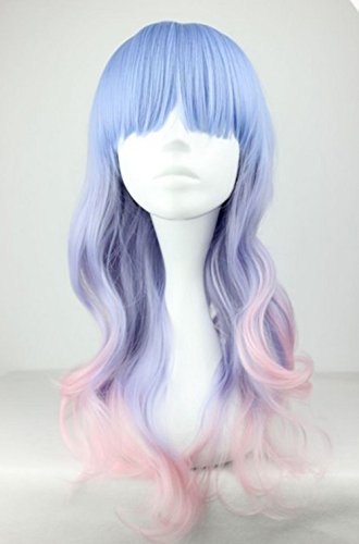 Beauty Smooth Hair Frauen Lang Wellig Harajuku Style Cosplay Peruecke (Hellblau/ Helles Lila/ Pink) NW20-2 - 2