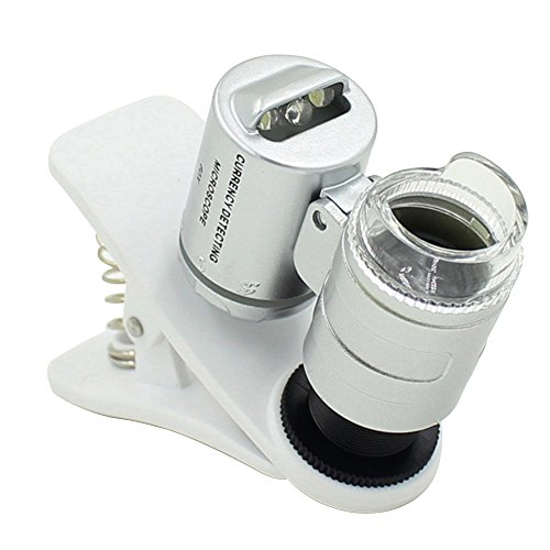 Skitic 60x Zoom Digital Mobile Phone Microscope Magnifier, LED Clip-On Microscopio Obiettivo Cellulare Lente d'Ingrandimento Micro Lenti per Universale Smartphone