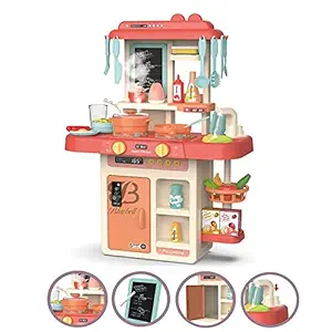 NV ENTERPRISE Kitchen Set for Kids, with 42 Pcs, Realistic Lights & Sounds, Play Sink with Running Water,Dessert Shelf Toy for 3 Year Old Girls Kitchen Set for Kids Girls