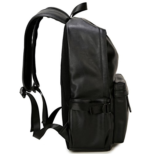 BAOSHA BP-20 Unisex PU Leder 15 6 Zoll Laptop Rucksack College Studenten Schultaschen f  r Jugendlich Jungen und M  dchen Outdoor Travel Backpack Schw