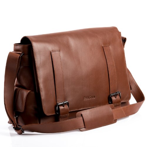 FEYNSINN   Messenger bag ASHTON - Herren Umh  ngetasche XL gro   Ledertasche 15 4 Zoll Laptop - Laptoptasche Herrentasche echt Leder hellbraun-cognac