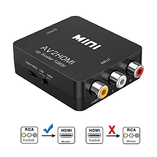Adaptateur RCA vers HDMI Convertisseur AV en HDMI Adaptateur AV en HDMI Prise en Charge 1080P avec câble de Chargement USB Housse de Protection pour PC/Nintendo/Xbox / PS4 / PS3 / TV/STB/VHS