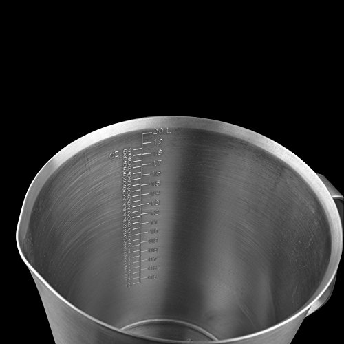 asentechuk® Edelstahl Messbecher Milch Kaffee Aufschäumen Krug Krug mit Henkel 2000ML silber - 3