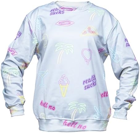 Loomiloo Fullprint Swater Illuminations Neon Signs Ice Cream Palm Tree Printed All Over Full