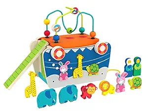 Toyshine Wooden Animal Party Boat Ship Maze Toy with Shapes, Stacker, Colorful Animals Toy for Baby Boy Girl 2 3 4 Year