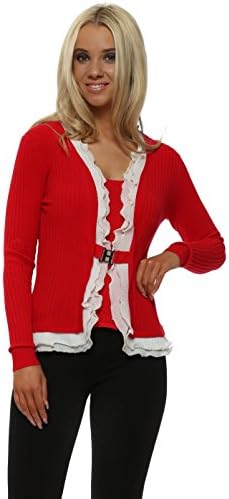 Laetitia Mem Red Ribbed Pearl Trimmed Two In One Cardigan One Size Red