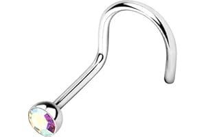 WARRIOR Piercing Nez Stud Nez Courbé avec Boule de Cristal Tchèque Acier Chirurgical 316L Stérile 22G (0.8 mm) Longueur 6.5 mm x 2.5 mm PBS-002 / PTB-002