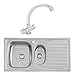 Price comparison product image Modern Kitchen Sink 950 x 500 mm 1.5 Bowl Stainless Steel + Waste + Dual Mixer tap