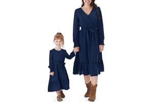 PATPAT Madre Figlia Vestito Set Manica Lunga Cuciture Tinta Unita Famiglia Outfits, Abiti Ragazze Matching Look, Mamma Figlia Vestito Da Spiaggia, Madre Bambino Incontri Look - Bambina, Ragazze, Donne