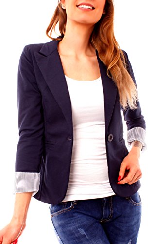 Easy Young Fashion Damen Jersey Blazer Jacke gefüttert 3/4-Arm