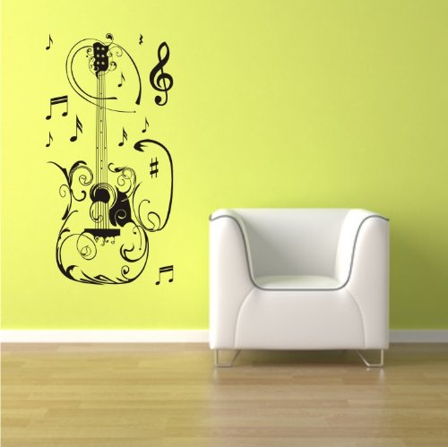Gitarre Noten Notenschlüssel als Aufkleber in versch. Größen und 27 Farben - 120 cm x 60 cm - SCHWARZ