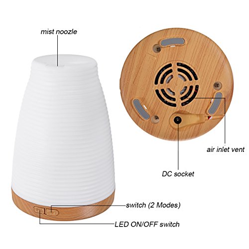 Aroma Diffuser Öl Duftzerstäuber Luftbefeuchter, ELEGIANT 100ML Mini Multifunktion Ultraschall Humidifier Aromatherapie Duft Diffuser Öl Diffusor Ultrasonic Aromatherapy Spray Dust +Stimmungslicht Nachtlicht mit 7 LED Farbwechsel verschiedenfarbigem Licht Night Light Mute Colorful Lamp Light Atomization Nano-Atomization Technology sicher und leise Höhe 14cm für Schlafzimmer Kinderzimmer Wohnzimmer Schreibtisch Büro Konferenzraum Babies kinder Beauty-Salon Spa Yoga usw - 7