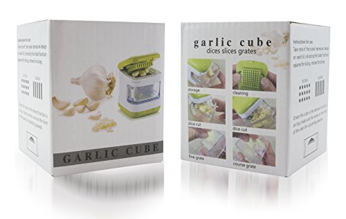 Sujeo Knoblauchpresse mit Edelstahlklingen, inkl. Zubehör, hellgrün, kein Geruch an den Händen, Knoblauchwürfen, 7 cm Würfel - 8