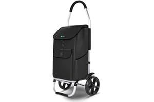 VOUNOT® Carrello della Spesa Pieghevole in Alluminio, Carrello Portaspesa con Borsa da 58L, Ruote Silenziose e Parafanghi, Nero