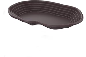 Flushbay Cuenco de Agua Extra Grande para Piscina de Reptiles con rampa, Adorno de Acuario para geco, Serpiente, Tortuga, dragón Barbudo, baño de Lagarto (Negro)