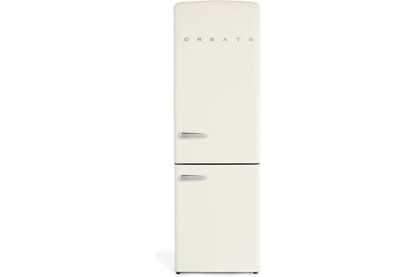 CREATE / FRIDGE STYLANCE/Réfrigérateur combiné Blanc cassé/Style rétro Vintage, avec congélateur, ouverture 135º, pratique, matériaux résistants, 330L, 210W, 60x74,4x190cm