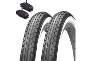 ECOVELO Lot de 2 pneus KENDA 20 x 1,75 (47-406) + chambres à air avec valve SCHRADER Amérique, blanc noir caoutchouc pour vélo la route de la ville