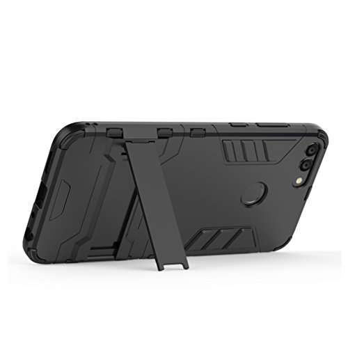 Cover Huawei P Smart, EasyBee Kickstand Series 2 in 1 Ibrido Rugged Duro PC+Morbido Gomma Silicone [Rugged Armor] [Shock-Absorption] Dual Layer Hybrid custodia per Huawei P Smart/Enjoy 7s, Nero