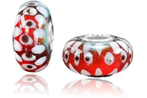 MATERIA by Matthias Wagner Glas Bead Punkte Weiß Rot Hellblau für European Beads Armband/Kette 956