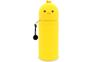 GDFJBG 2 in 1 Weiches Silikon-Federmäppchen, Kawaii, Stifthalter für den Tisch, Reißverschluss, Küken, Kawaii Stiftetasche Buntstifte Marker (Küken)