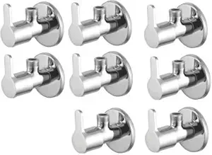 Redcroc Flora Angle Valve/Stop Cock Brass Disc Stop Cock for Bathroom Taps, Geyser and Wash Basin Connection with Mirror Polished Wall Flange (Chrome Finish, 8-Pieces)