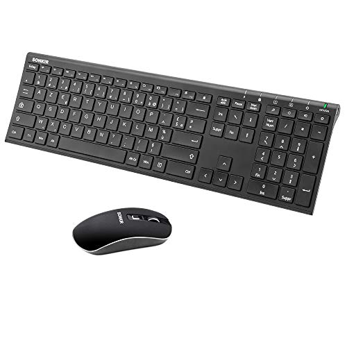 Sonkir Souris de Clavier sans Fil, Compas de Souris Pleine Taille Rechargeable Ultra-Complet K-18 2.4GHz pour Windows, Ordinateur Portable, PC, Ordinateur Portable (Noir)