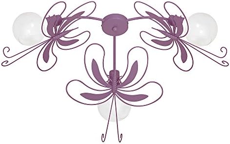 5358 Chandelier in steel for children's Bedroom, Girl, paz3 Butterfly Purple.