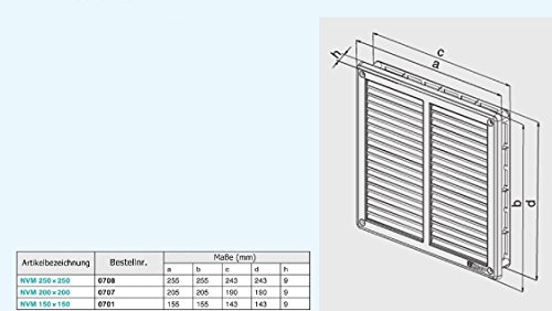 Edelstahl Lüftungsgitter – 205 x 205 mm – Abluftgitter – Schlitz-Gitter – Lamellengitter - 3