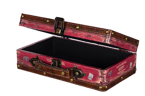 Truhe Kiste Koffer, Holztruhe mit edlem Leder bezogen im Vintage Look, Schatzkiste,Kiste, Piratenkiste, Kleinmöbel, Mit Metallbeschlägen, Antikoptik, Holz,Maritim, Deko, Hochwertig, Kolonialtruhe, Kolonialstil, Holzbox, Truhe mit Ornamenten . (Größe M (26cm B x 15cm T x 8cm H )) (1281 Rot Eiffel) - 3