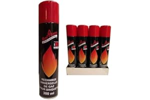 DC Lot 12 Bouteilles Recharge Universelle de Gaz pour Briquet 300ml + 5 Embout