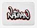 Produktbild MLNHY Nathan Bath Mat, Artistic Boys Name Graffito Wall Writing Design for Men Doodle Style, Plush Bathroom Decor Mat with Non Slip Backing, 23.6 W X 15.7 W Inches, Vermilion Black and White