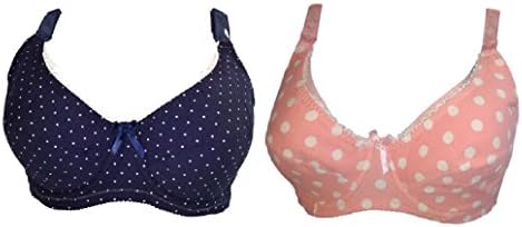 Coolmama Full Cotton Underwired Breastfeeding/Nursing Bra Pack Of 2 - Navy Dotty/Pink Dotty UK 32-40DD-FF (40DD)